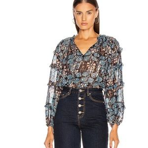 Ulla Johnson Roma Metallic Blouson Floral Top